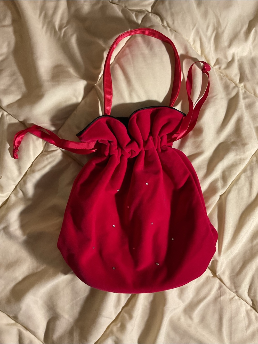 Rare Vintage Victoria Secret Red Velvet Drawstring Mini Pouch Bag